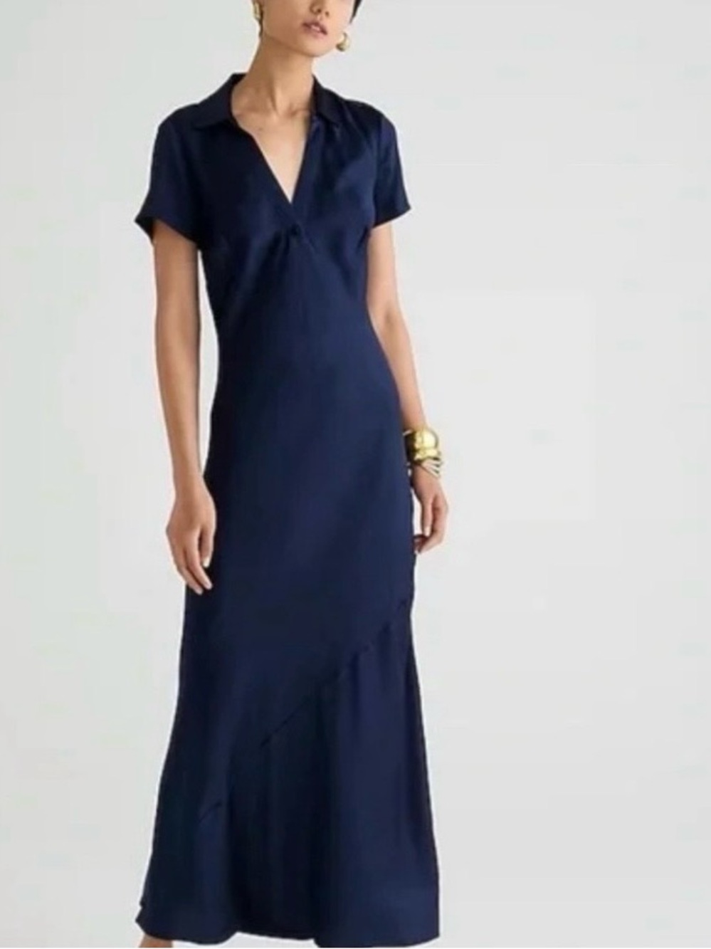 J.Crew Short-sleeve Maxi slip dress in Luster Crepe Navy blue